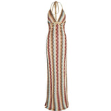 Boho Maxijurk met Retro Golfpatroon & Halter – Rugloos & Figuuraccentuerend