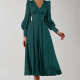 Myrthe-Mae™  Elegante Satijnen Midi-Jurk