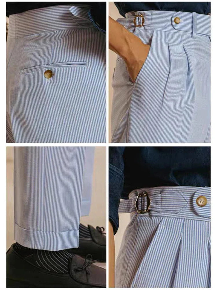 Yann | Taille hoge streepjesshorts met riem