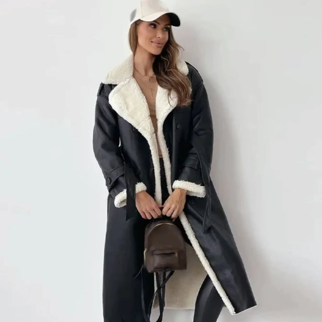 Luna | Lange klassieke jas met fleece voering en teddykragen