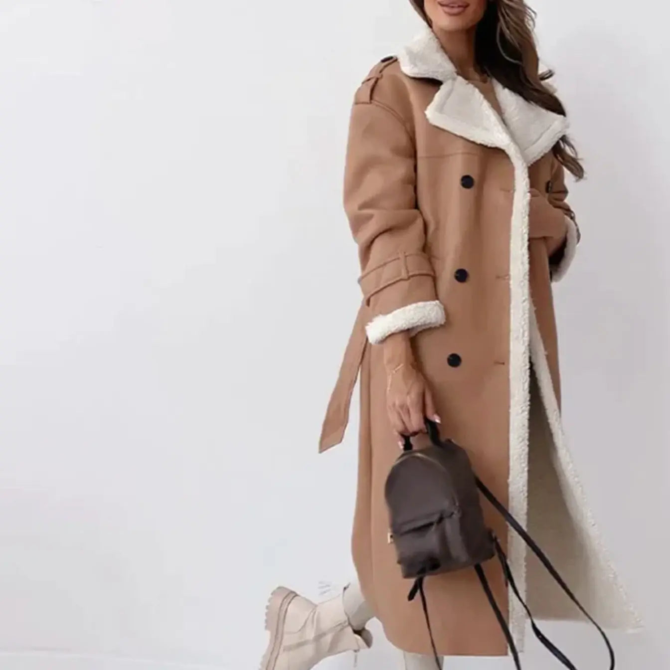Luna | Lange klassieke jas met fleece voering en teddykragen