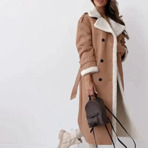 Luna | Lange klassieke jas met fleece voering en teddykragen