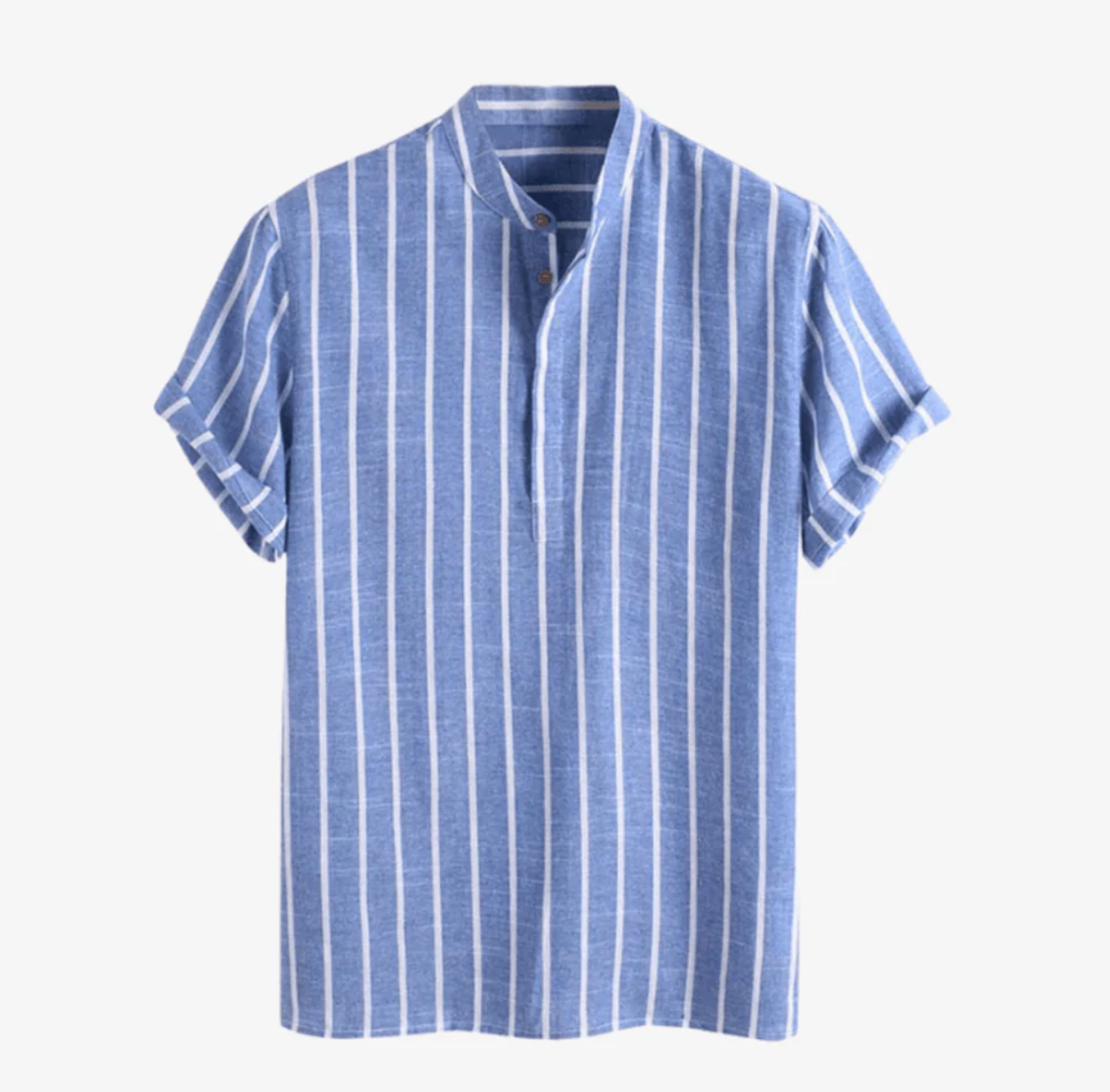 Thomas | Blauw gestreept heren zomer Henley linnen shirt