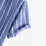 Thomas | Blauw gestreept heren zomer Henley linnen shirt