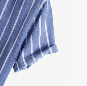Thomas | Blauw gestreept heren zomer Henley linnen shirt