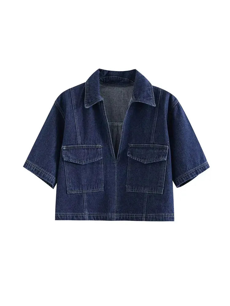 Dames-Denim-Set – Korte Mouwen Jeansjack & Asymmetrische Minirok