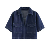 Dames-Denim-Set – Korte Mouwen Jeansjack & Asymmetrische Minirok