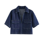 Dames-Denim-Set – Korte Mouwen Jeansjack & Asymmetrische Minirok
