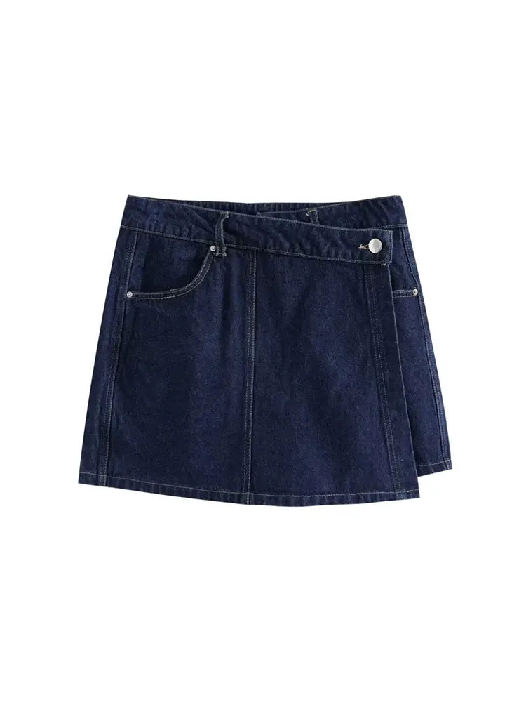 Dames-Denim-Set – Korte Mouwen Jeansjack & Asymmetrische Minirok