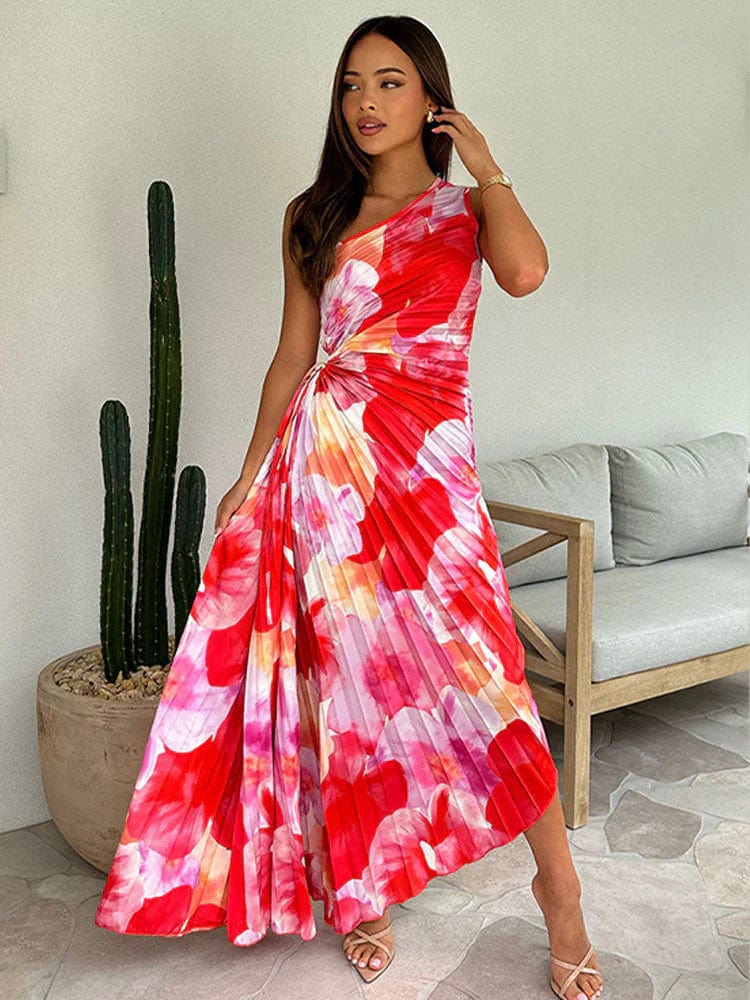 Liselotte | Elegante One-Shoulder Bloemjurk – Kleurrijke Chic voor Bijzondere Gelegenheden