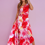 Plissé One-Shoulder Jurk met Bloemenpatroon – Elegant & Vrouwelijk