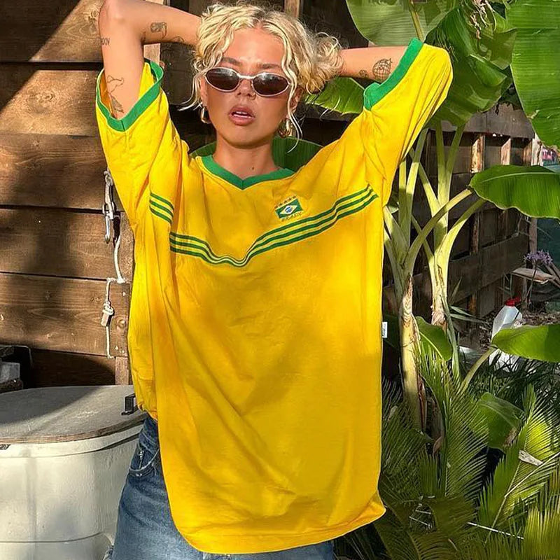 Oversized Dames T-Shirt in Retro Football-stijl met sportieve details