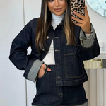 Dames-Denim-Set – Cropped Jeansjack & High-Waist Minirok met Omslag