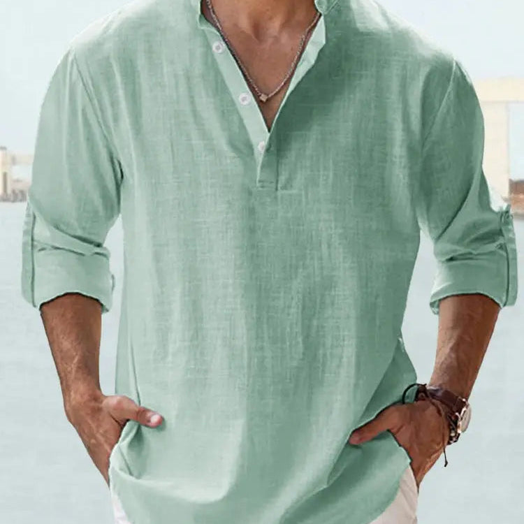 John | Luchtig Linnen Shirt met Henley-Kraag