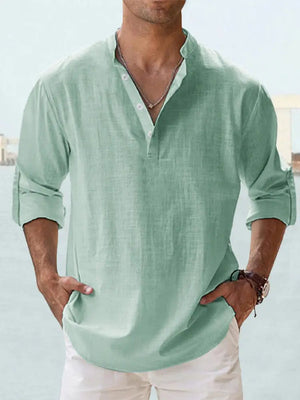 John | Luchtig Linnen Shirt met Henley-Kraag