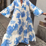 Maxi-jurk met print, volantmouwen & staande kraag – Stijlvol & Luchtig