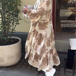 Maxi-jurk met print, volantmouwen & staande kraag – Stijlvol & Luchtig