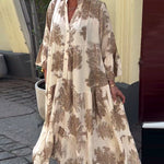 Maxi-jurk met print, volantmouwen & staande kraag – Stijlvol & Luchtig