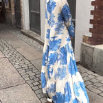 Maxi-jurk met print, volantmouwen & staande kraag – Stijlvol & Luchtig