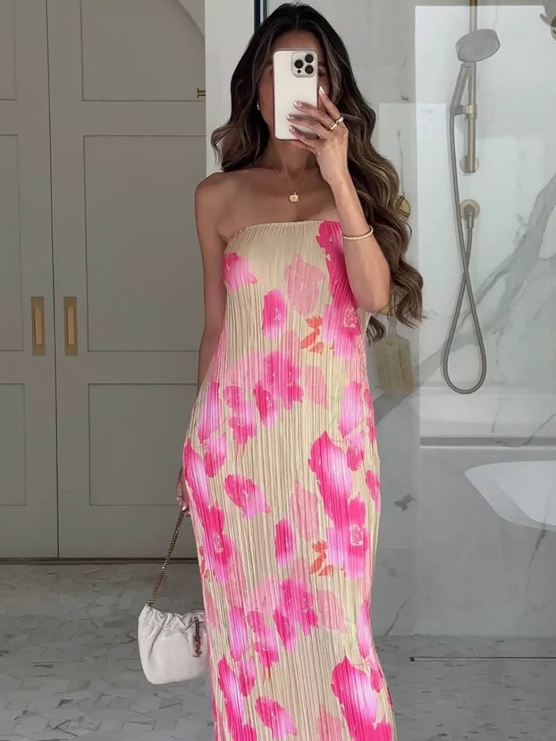 Theresia | Bloemenprint Bandeau Maxikleed - stijlvol & vrouwelijk