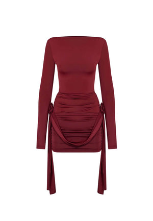 Gloria | Bodycon-Mini-jurk met lange mouwen en ruches
