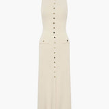 Rosamund | Elegante Knopdetail Mouwloze Maxijurk – Tijdloze Klasse & Raffinement