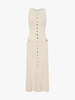 Rosamund | Elegante Knopdetail Mouwloze Maxijurk – Tijdloze Klasse & Raffinement