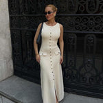 Rosamund | Elegante Knopdetail Mouwloze Maxijurk – Tijdloze Klasse & Raffinement
