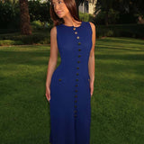 Rosamund | Elegante Knopdetail Mouwloze Maxijurk – Tijdloze Klasse & Raffinement