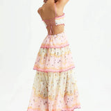 Odetta | Romantische Bloemen Maxidress met Rugkant-Details