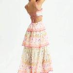 Odetta | Romantische Bloemen Maxidress met Rugkant-Details
