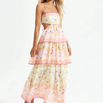 Odetta | Romantische Bloemen Maxidress met Rugkant-Details