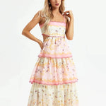 Odetta | Romantische Bloemen Maxidress met Rugkant-Details