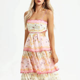Odetta | Romantische Bloemen Maxidress met Rugkant-Details