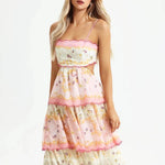 Odetta | Romantische Bloemen Maxidress met Rugkant-Details