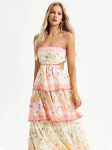Odetta | Romantische Bloemen Maxidress met Rugkant-Details