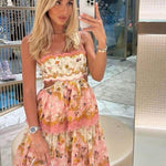 Odetta | Romantische Bloemen Maxidress met Rugkant-Details