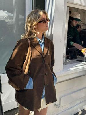 Miranda | Klassieke Blazer van Suède-look in Bruin