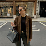 Miranda | Klassieke Blazer van Suède-look in Bruin