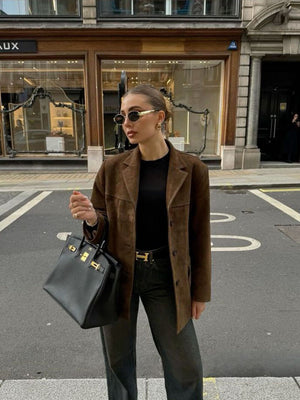 Miranda | Klassieke Blazer van Suède-look in Bruin