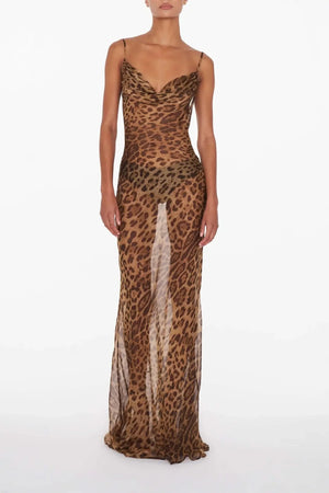 Theresia | Doorzichtige Leopard-Maxijurk – Wild & Verleidelijk