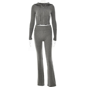 Gebreide™ Lounge Set | Hoodie & Flared Broek | Zachte Stretch Stof