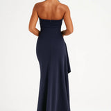 Elegante strapless lange avondjurk met split