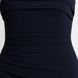 Elegante strapless lange avondjurk met split
