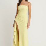 Elegante strapless lange avondjurk met split