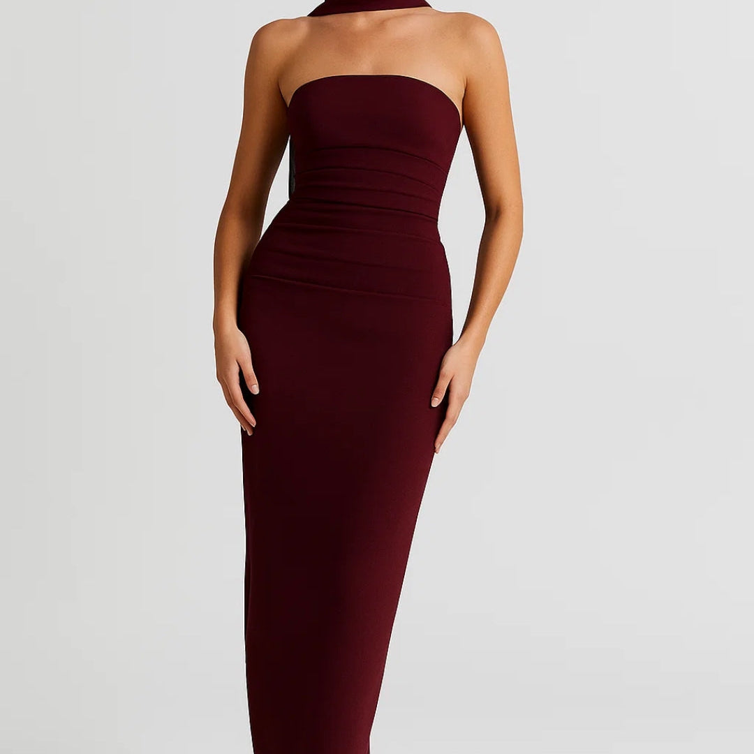 Strapless Maxi Jurk met Elegante Pasvorm en Split