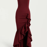 Dames Strapless Maxi Jurk Met Volants