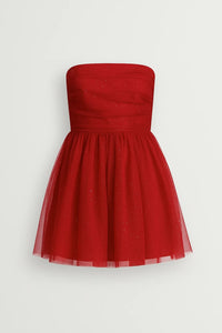 Elegante Strapless Mini Jurk met Tule Rok