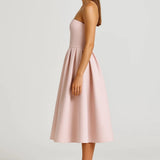 Strapless Midi Jurk met Uitlopende Rok en Elegante Pasvorm