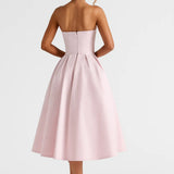 Strapless Midi Jurk met Uitlopende Rok en Elegante Pasvorm